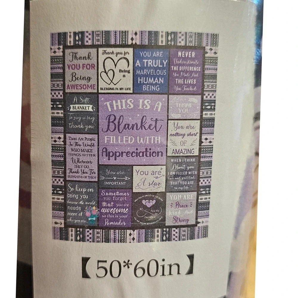 Heniswo Thank You Appreciation Gifts Purple Fleece Throw Blanket 50x60in